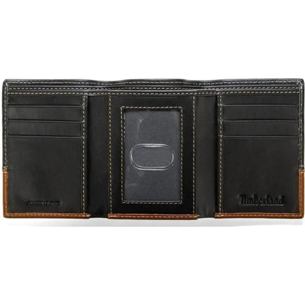 🆕Men Black Leather Trifold Wallet With Id Window Hunter One Size